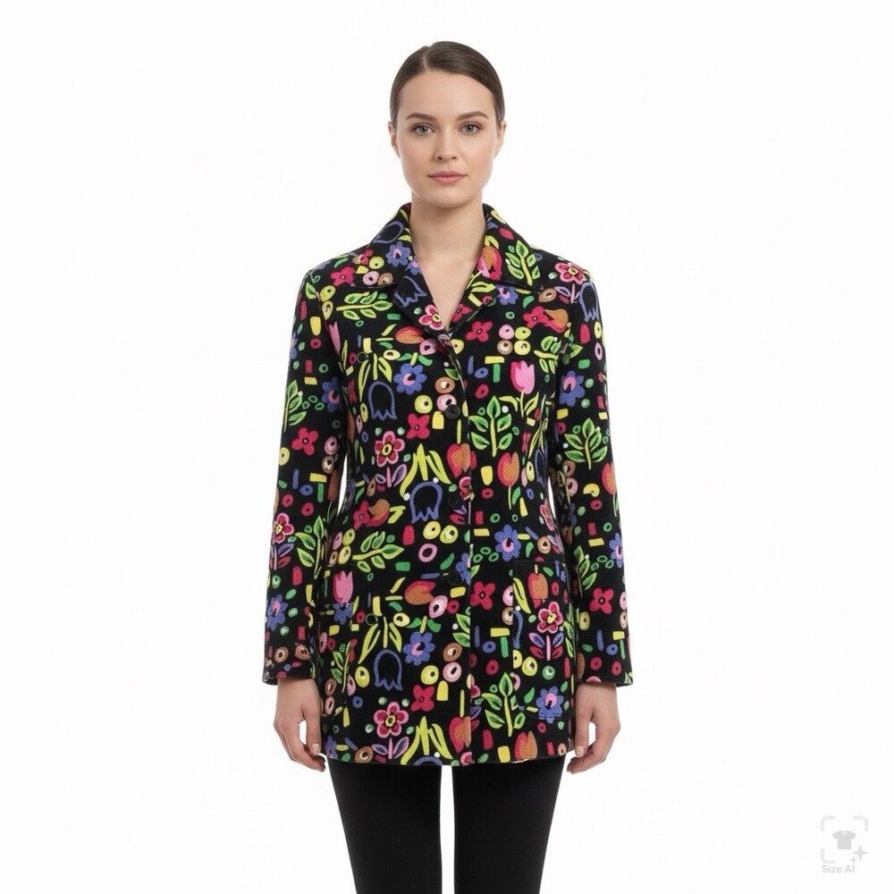 Rizik Bros Women’s Multicolor Cotton Floral Jacket Button Front Size 12